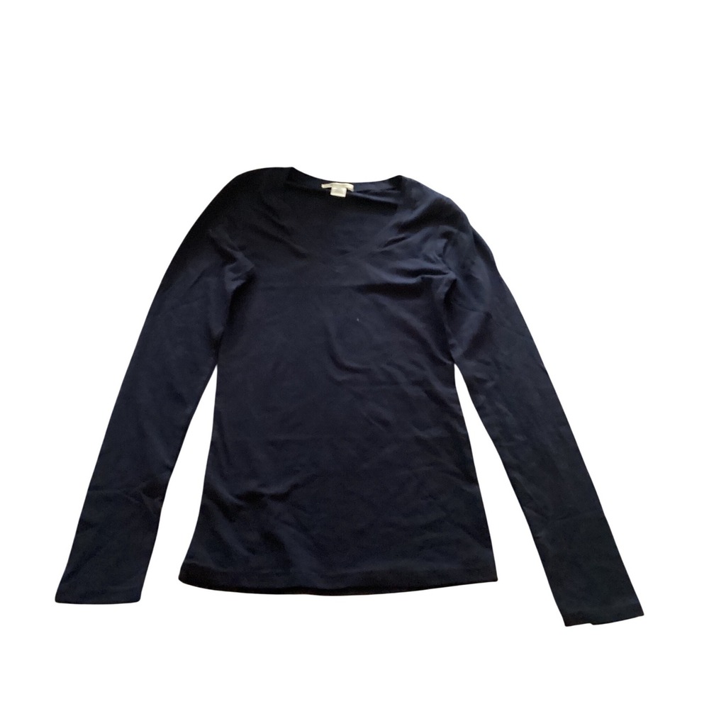 Bozzolo Womens V-Neck Long Sleeve T-Shirt Navy Blue‎ Cotton Blend RT1201 Small